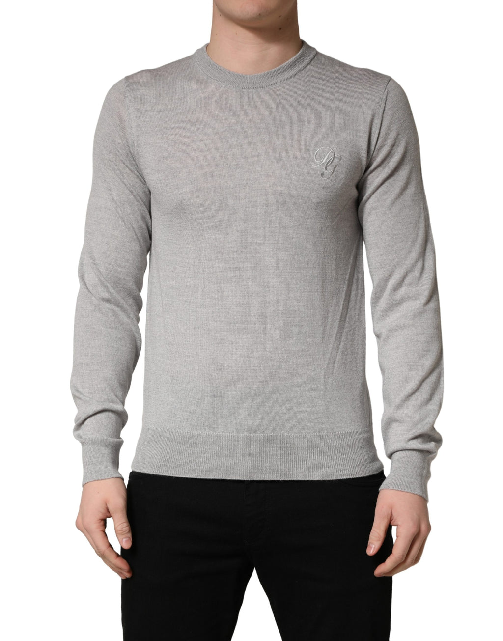 Gray Long Sleeves Crew Neck Pullover Sweater