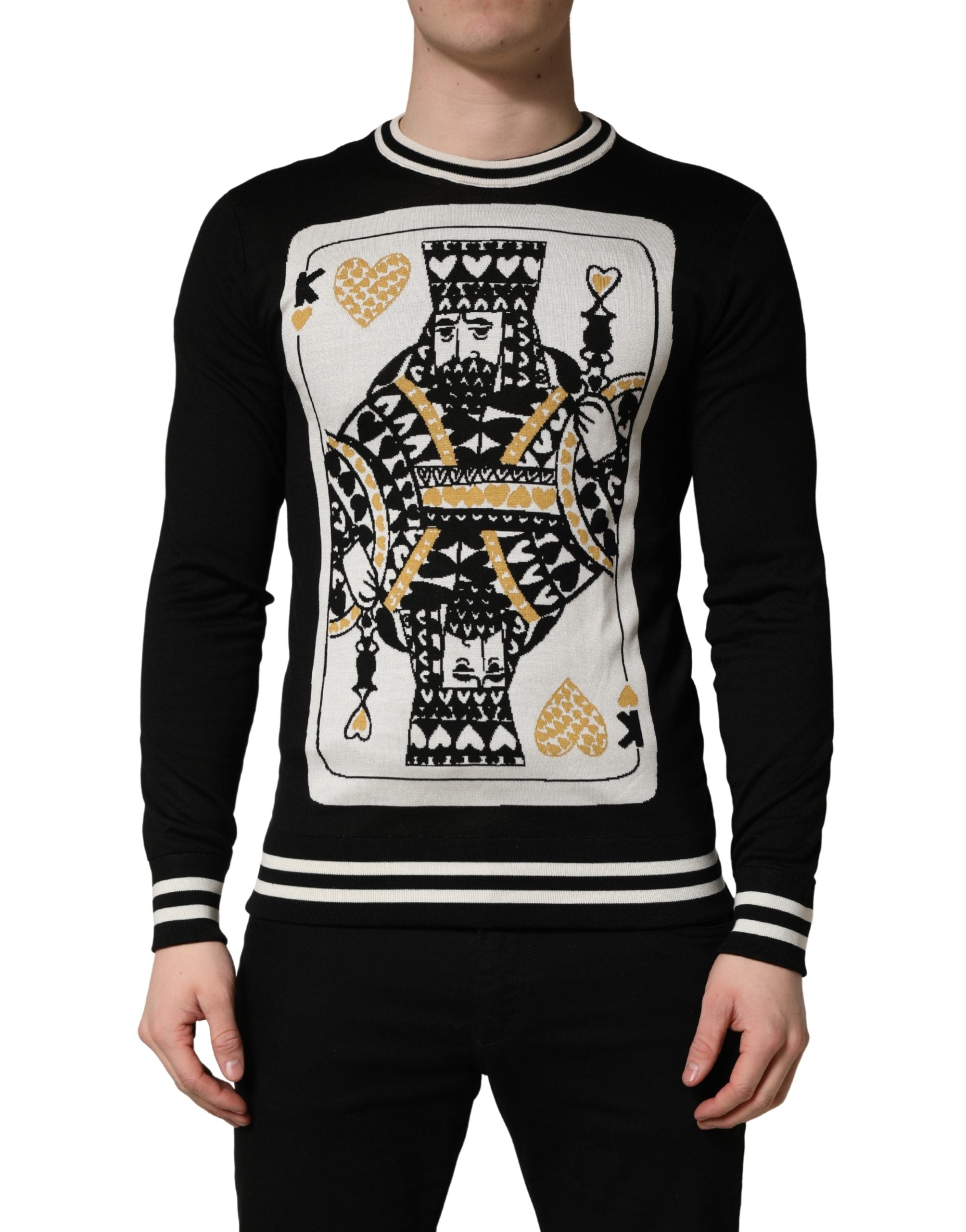 Black King Of Hearts Men Crew Neck Pullover Sweater