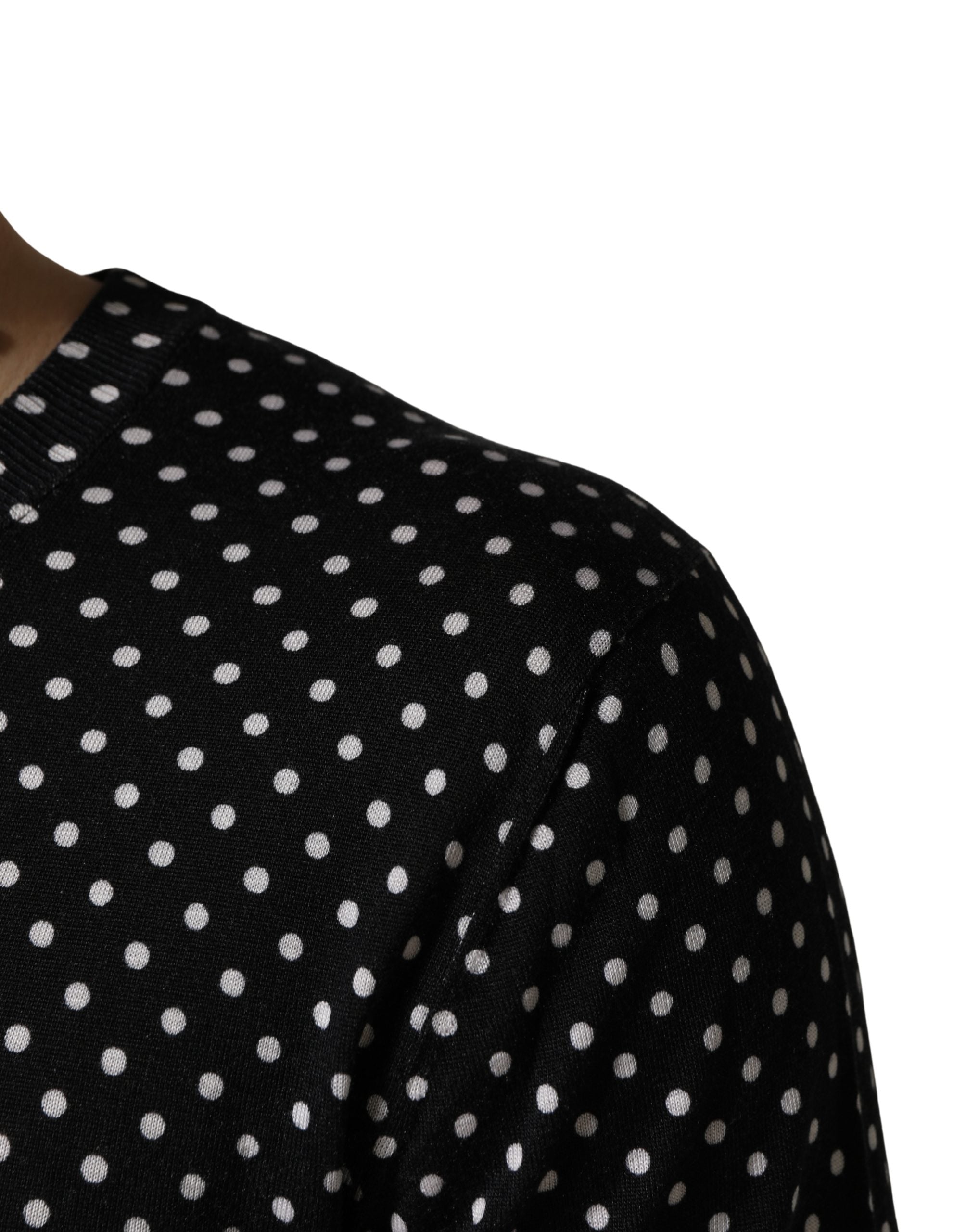 Black Polka Dot Crew Neck Pullover Sweater