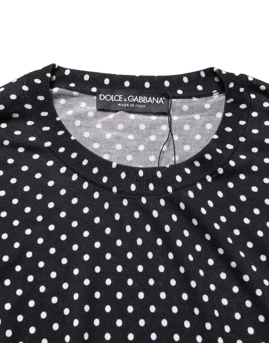 Black Polka Dot Crew Neck Pullover Sweater