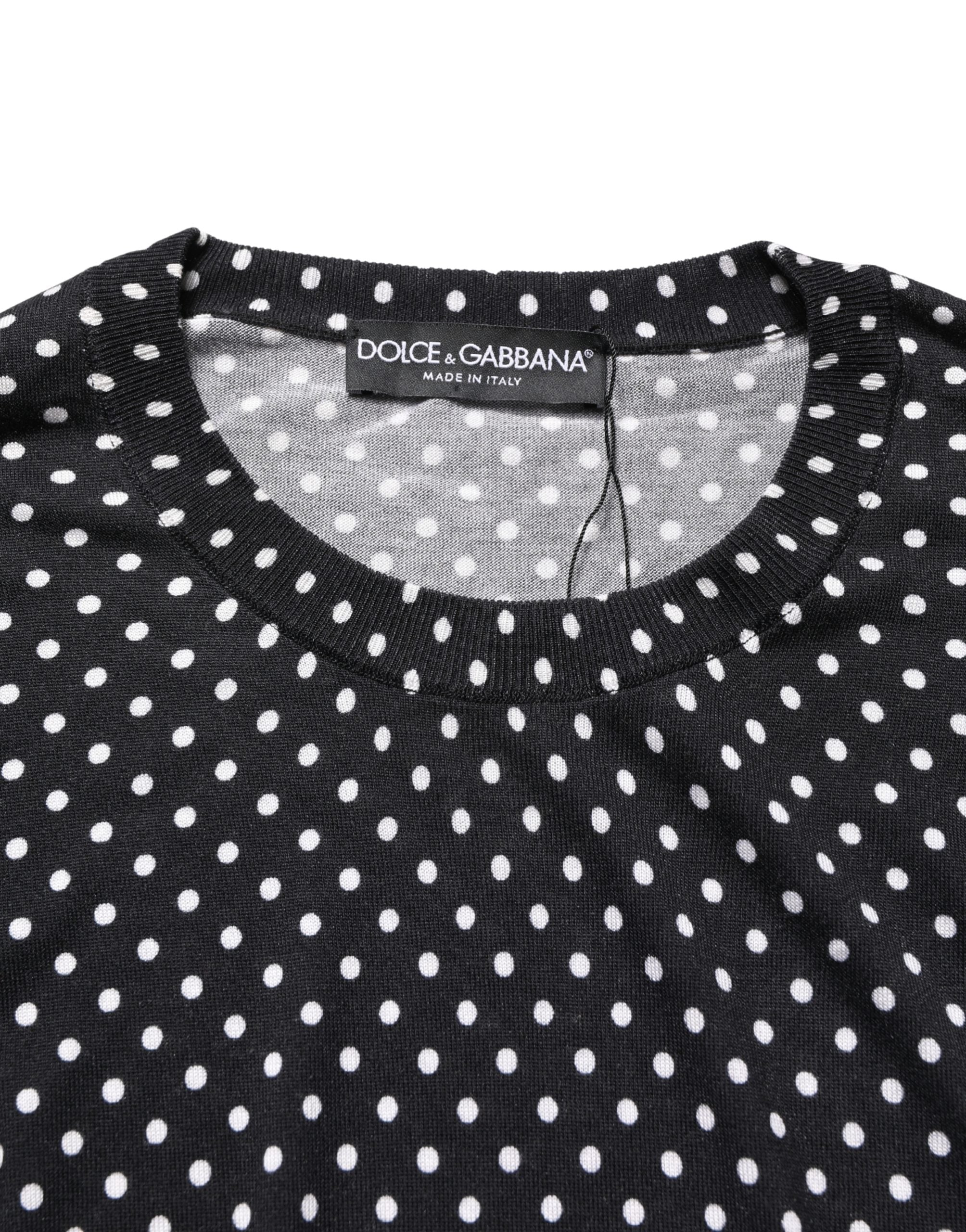 Black Polka Dot Crew Neck Pullover Sweater