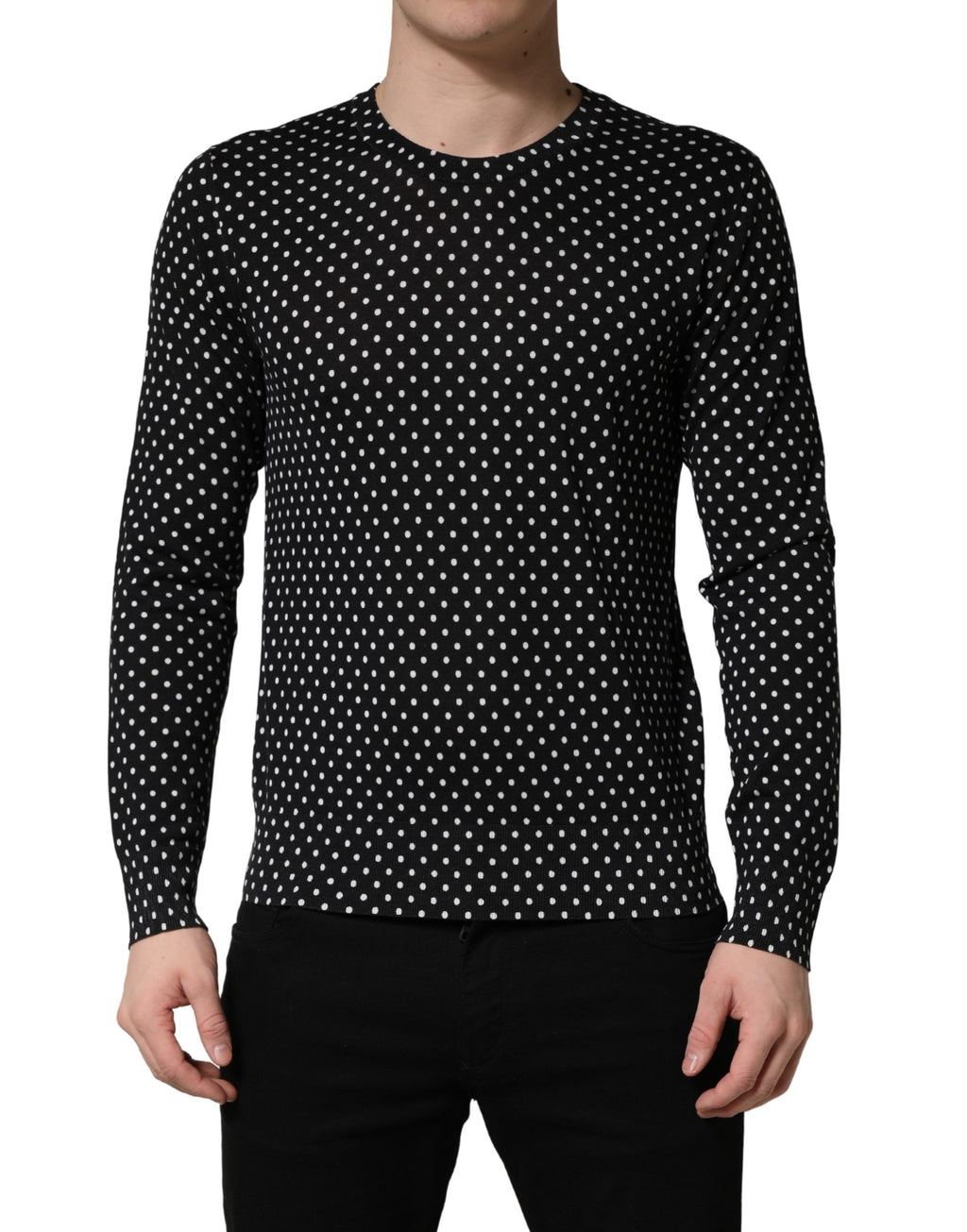 Black Polka Dot Crew Neck Pullover Sweater