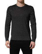 Black Polka Dot Crew Neck Pullover Sweater