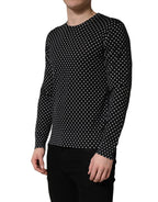 Black Polka Dot Crew Neck Pullover Sweater