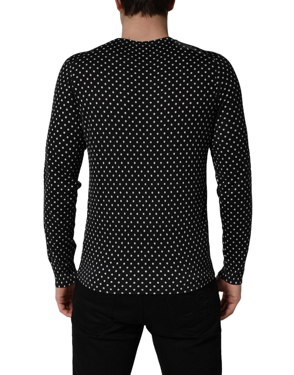 Black Polka Dot Crew Neck Pullover Sweater