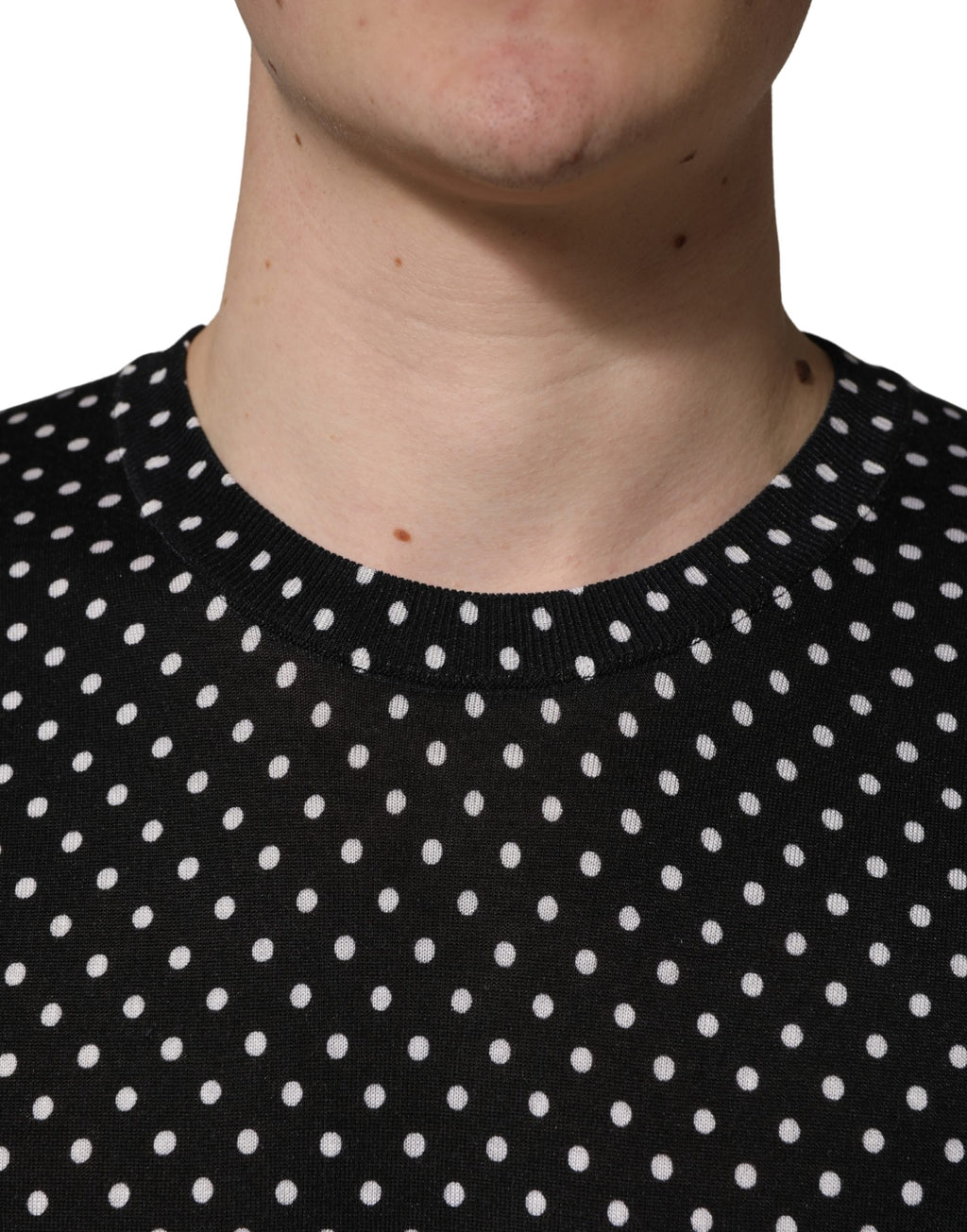 Black Polka Dot Crew Neck Pullover Sweater