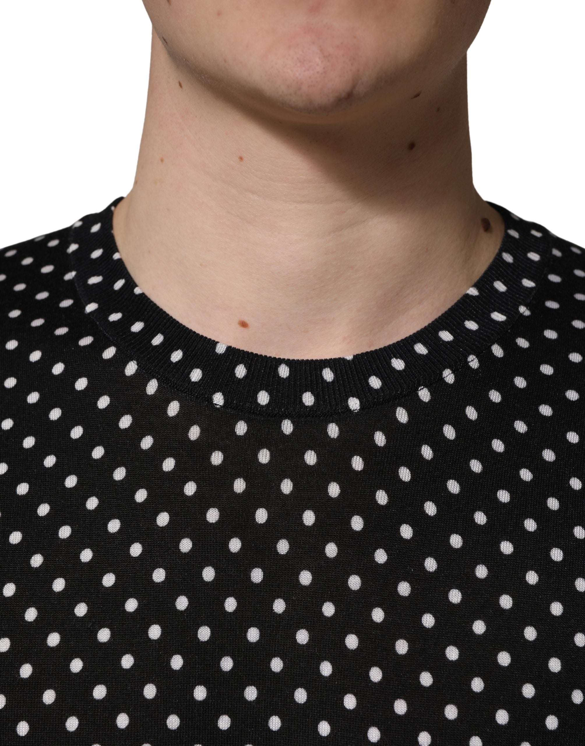 Black Polka Dot Crew Neck Pullover Sweater