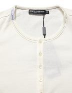 White Long Sleeves Henley Pullover Sweater