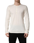 White Long Sleeves Henley Pullover Sweater