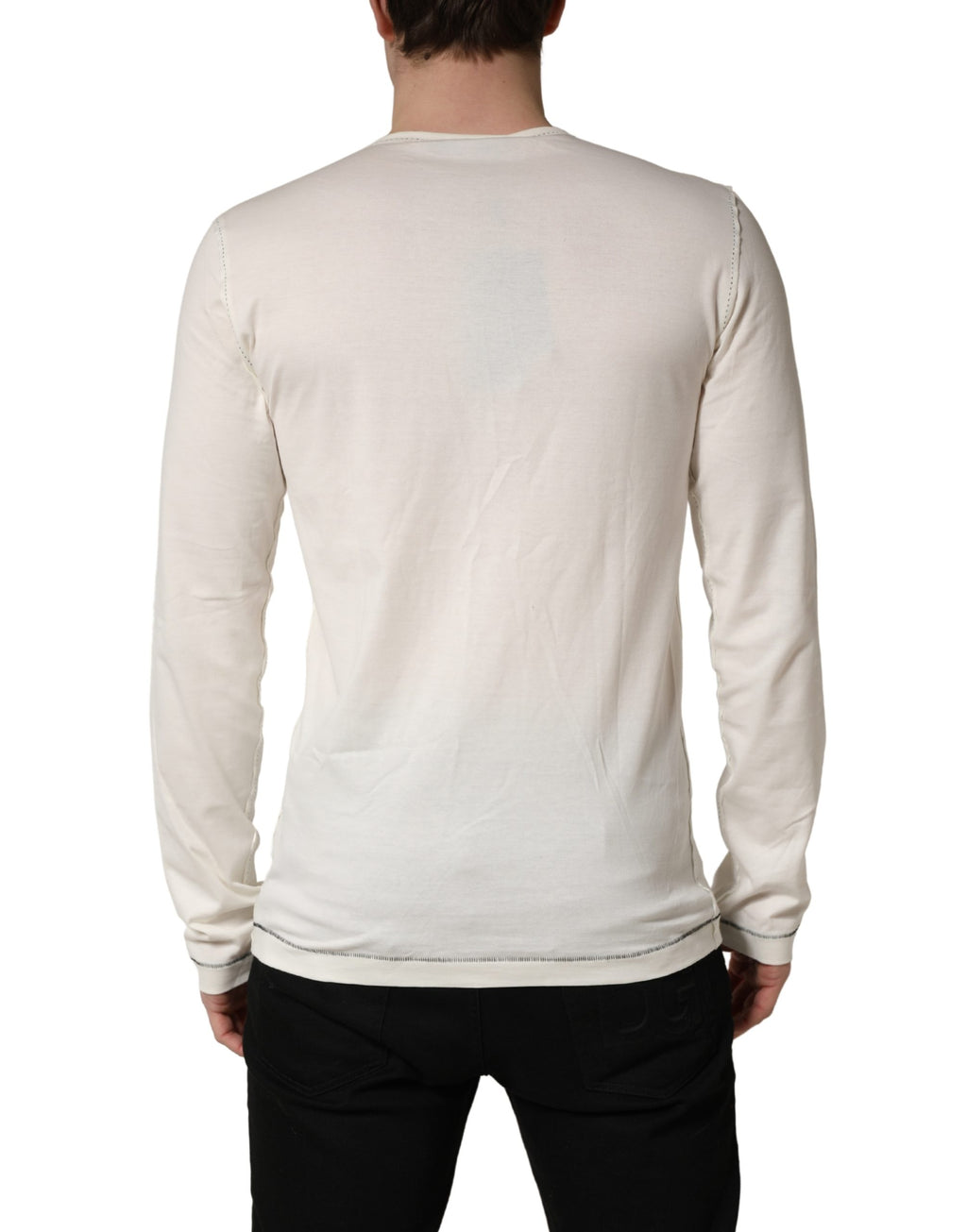 White Long Sleeves Henley Pullover Sweater