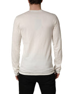 White Long Sleeves Henley Pullover Sweater