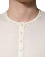 White Long Sleeves Henley Pullover Sweater