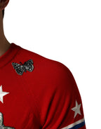 Multicolor Wool Butterfly Star Men Crew Neck Sweater