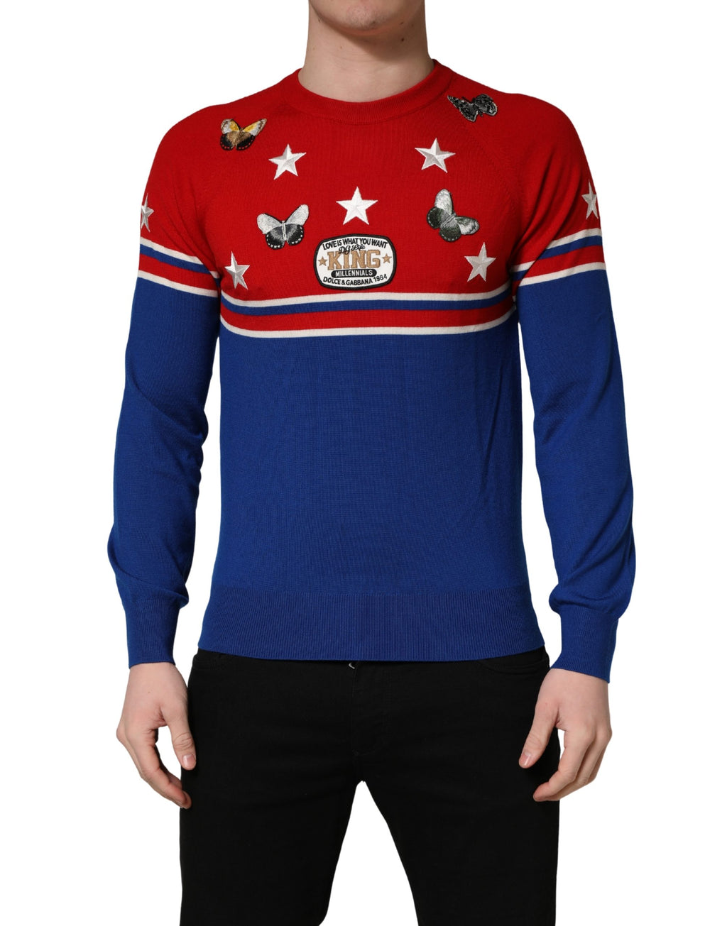 Multicolor Wool Butterfly Star Men Crew Neck Sweater