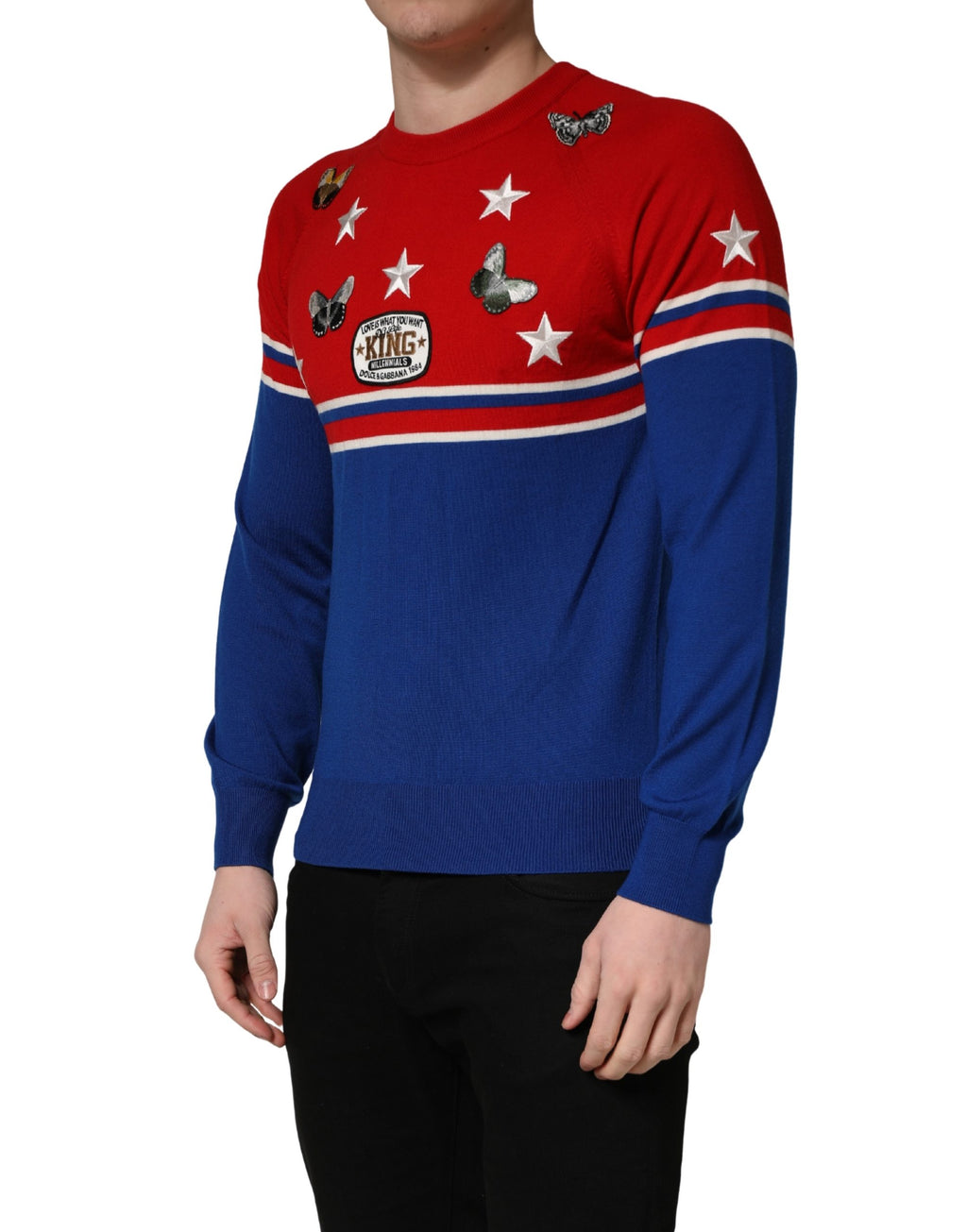 Multicolor Wool Butterfly Star Men Crew Neck Sweater