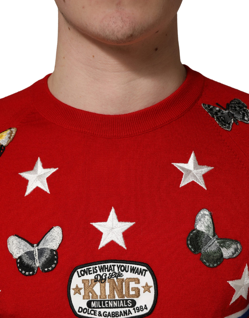 Multicolor Wool Butterfly Star Men Crew Neck Sweater