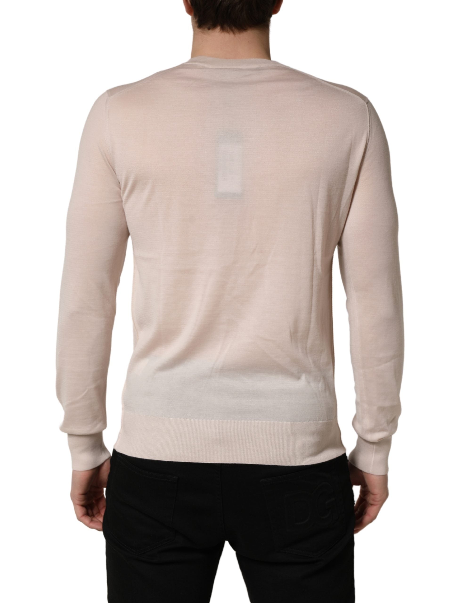 Beige Cashmere V-neck Men Pullover Sweater