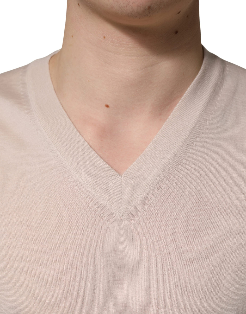 Beige Cashmere V-neck Men Pullover Sweater