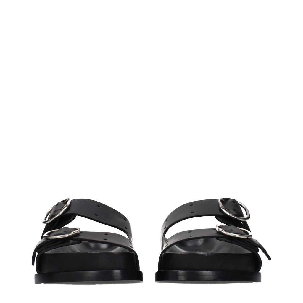 Black Leather Slippers