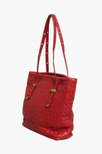 Red Intrecciato Leather Tote Bag