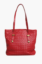 Red Intrecciato Leather Tote Bag