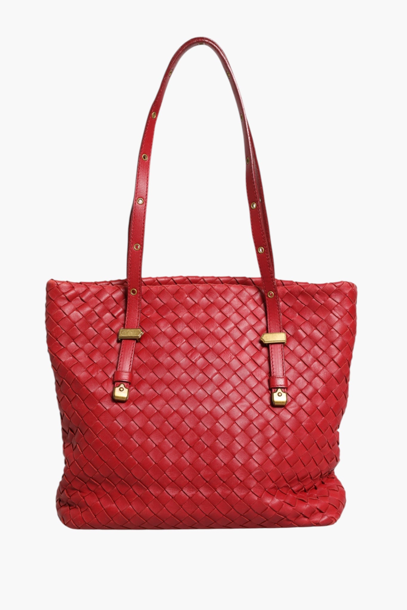 Red Intrecciato Leather Tote Bag