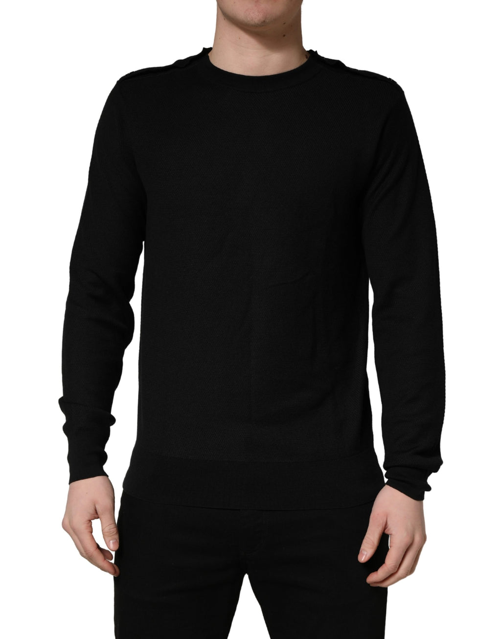 Black Crew Neck Long Sleeve Pullover Sweater