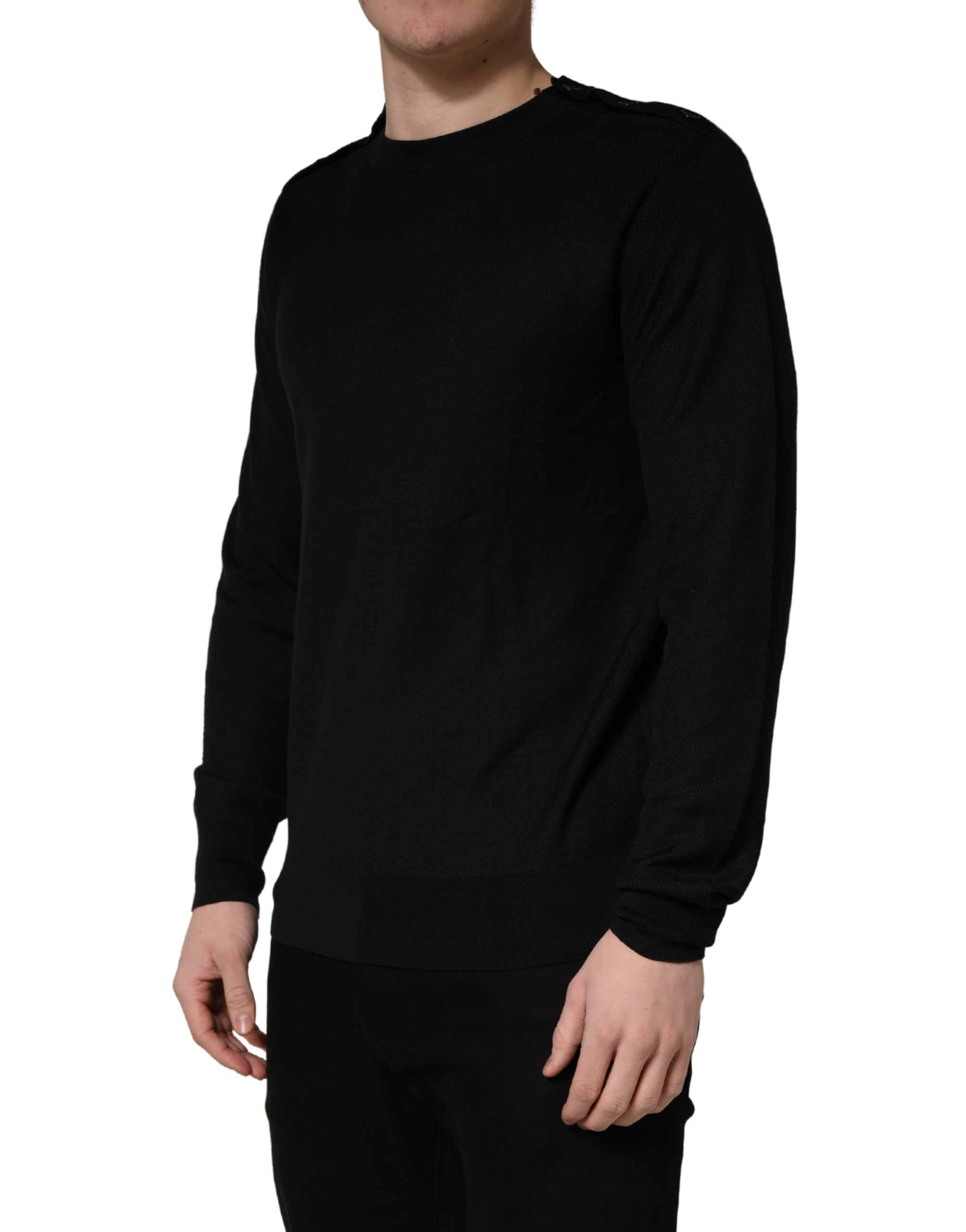 Black Crew Neck Long Sleeve Pullover Sweater