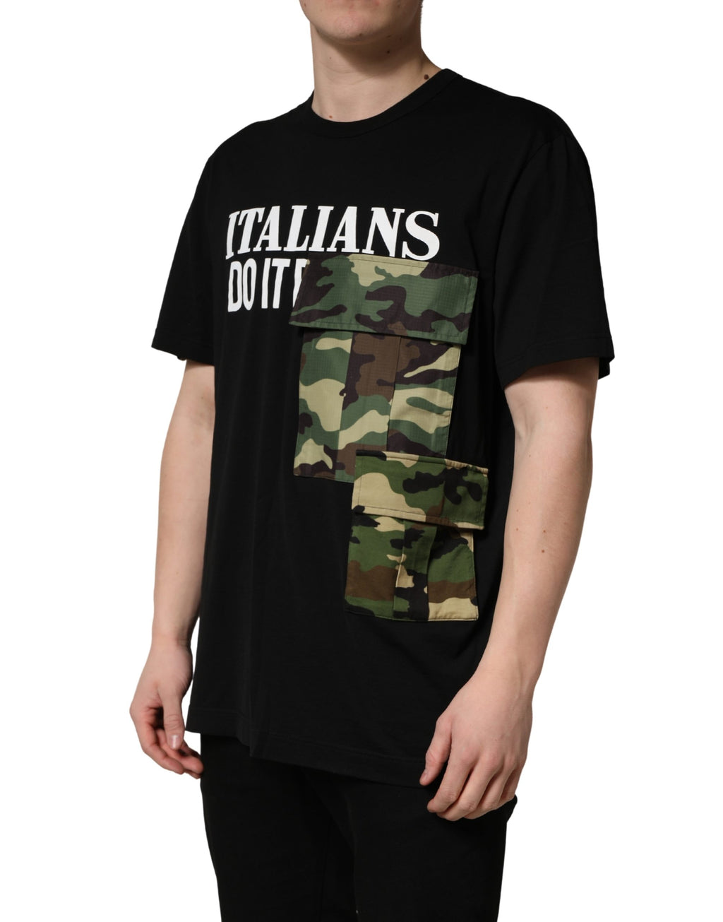 Black Camouflage Graphic Cotton Crewneck T-shirt