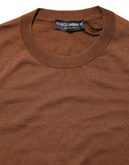 Brown Cashmere Men Crew Neck Pullover Sweater