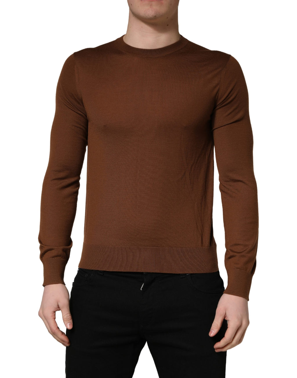 Brown Cashmere Men Crew Neck Pullover Sweater