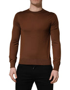 Brown Cashmere Men Crew Neck Pullover Sweater