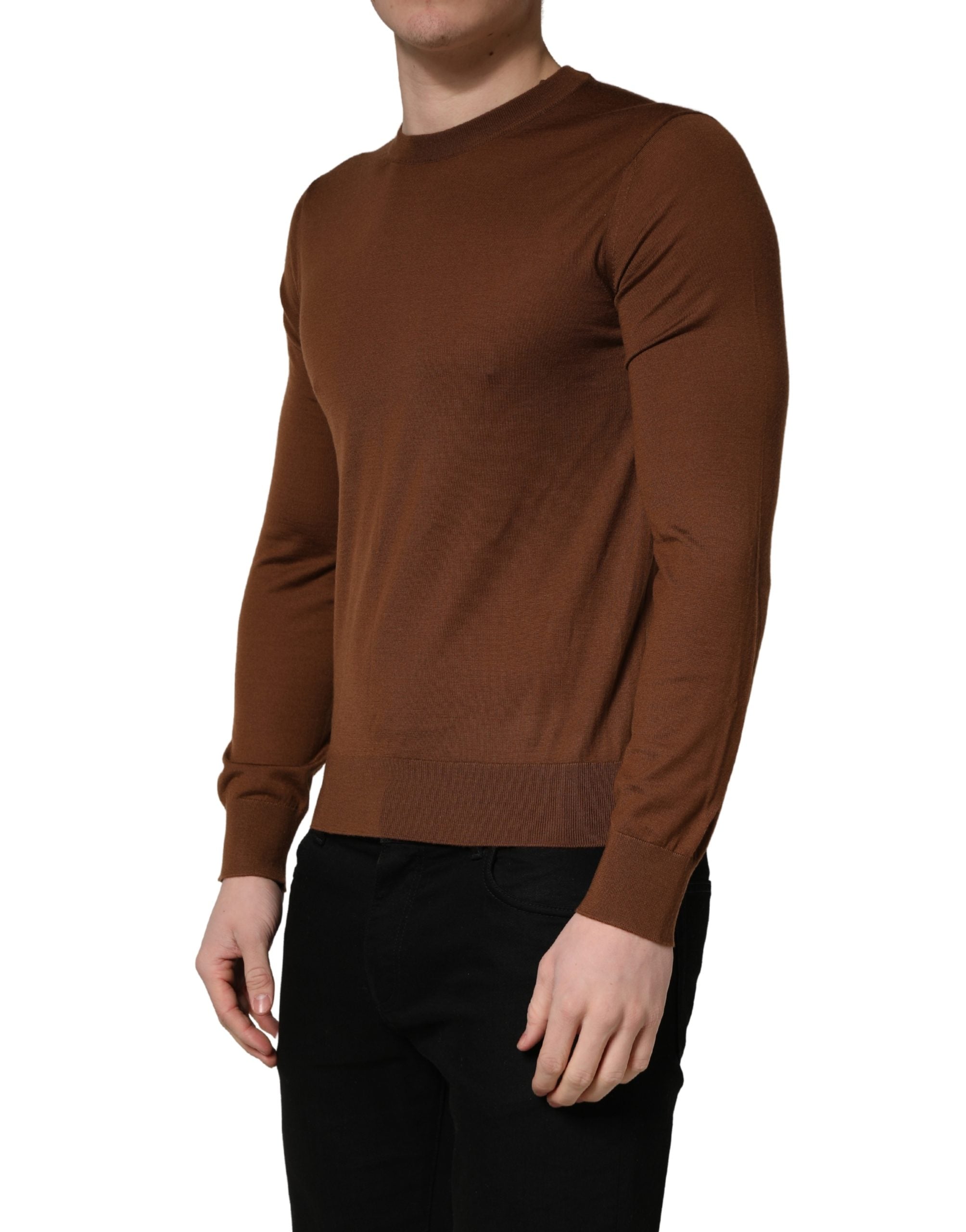 Brown Cashmere Men Crew Neck Pullover Sweater