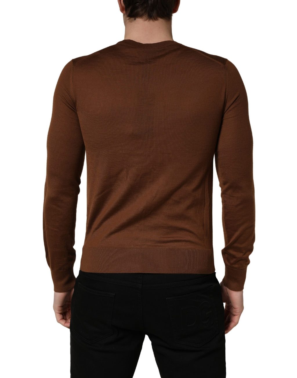Brown Cashmere Men Crew Neck Pullover Sweater
