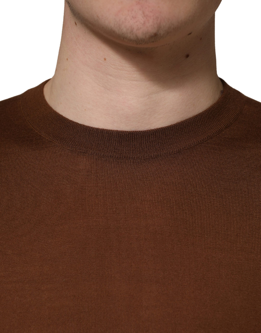 Brown Cashmere Men Crew Neck Pullover Sweater