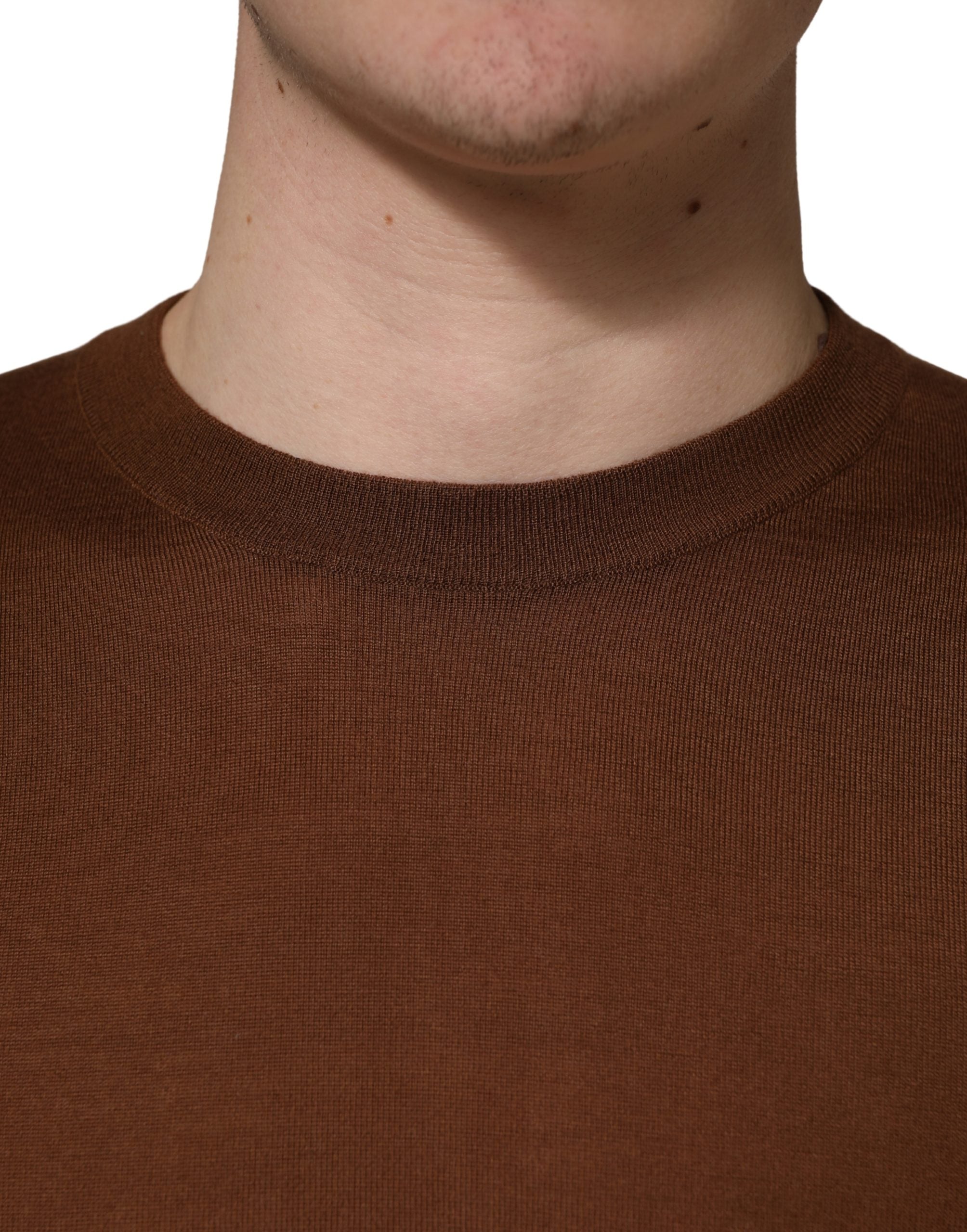 Brown Cashmere Men Crew Neck Pullover Sweater