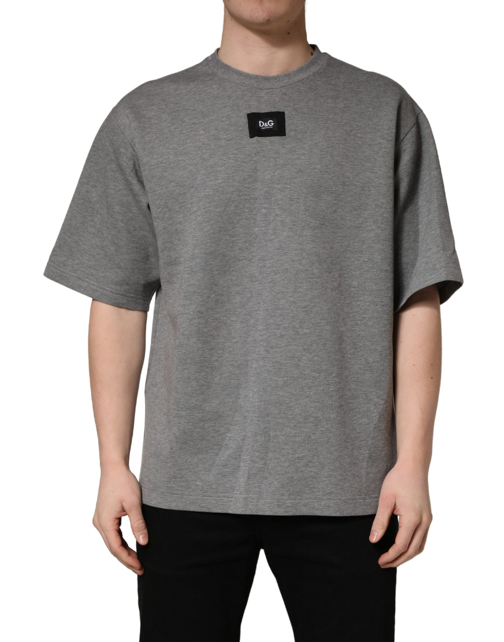 Gray Cotton Logo Appliqué CrewNeck T-shirt