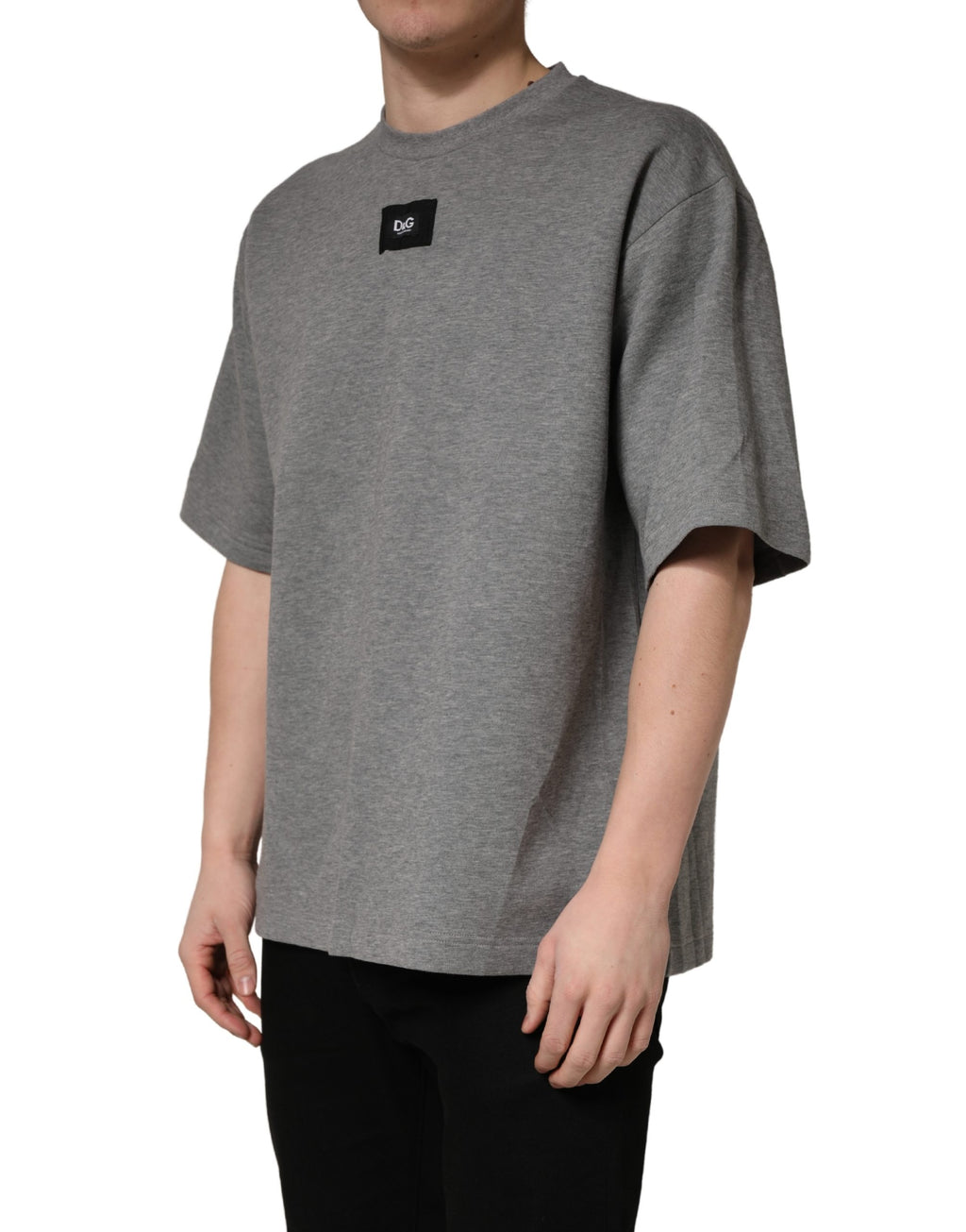 Gray Cotton Logo Appliqué CrewNeck T-shirt