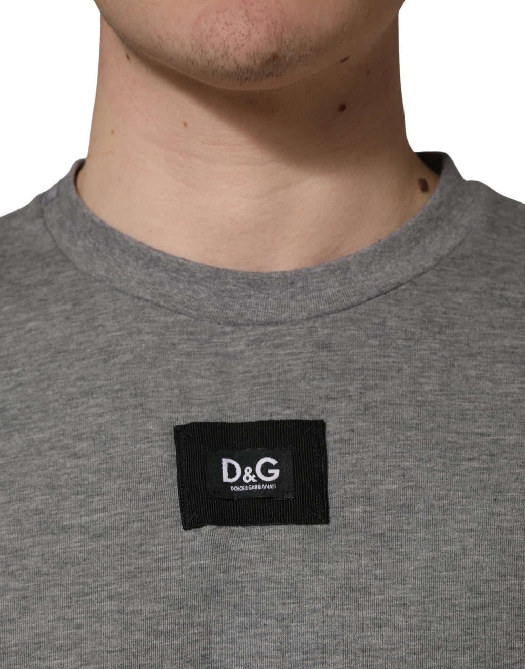 Gray Cotton Logo Appliqué CrewNeck T-shirt