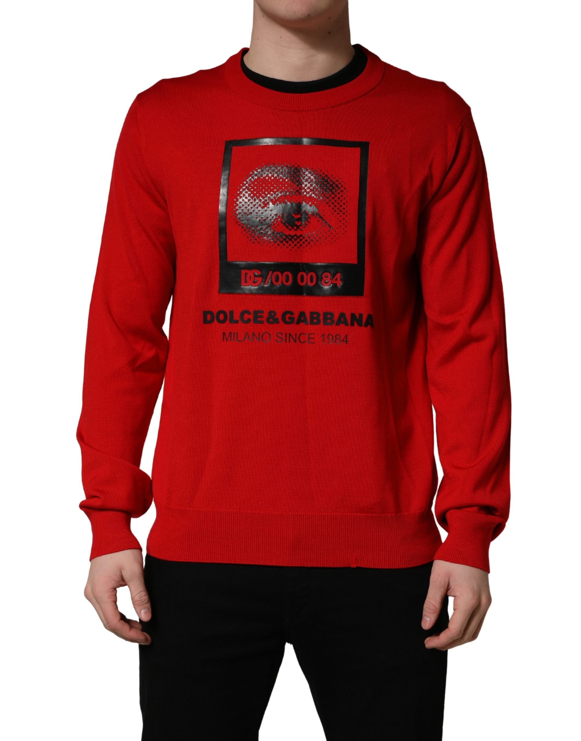 Red Eye Print Crew Neck Pullover Sweater