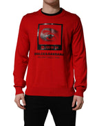 Red Eye Print Crew Neck Pullover Sweater