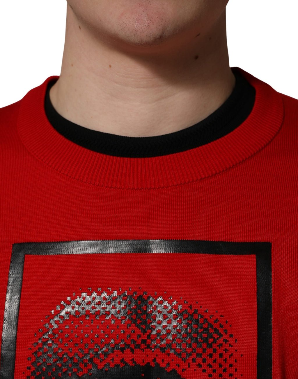 Red Eye Print Crew Neck Pullover Sweater