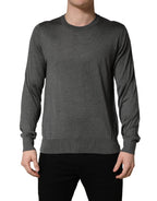Gray Long Sleeves Crew Neck Pullover Sweater