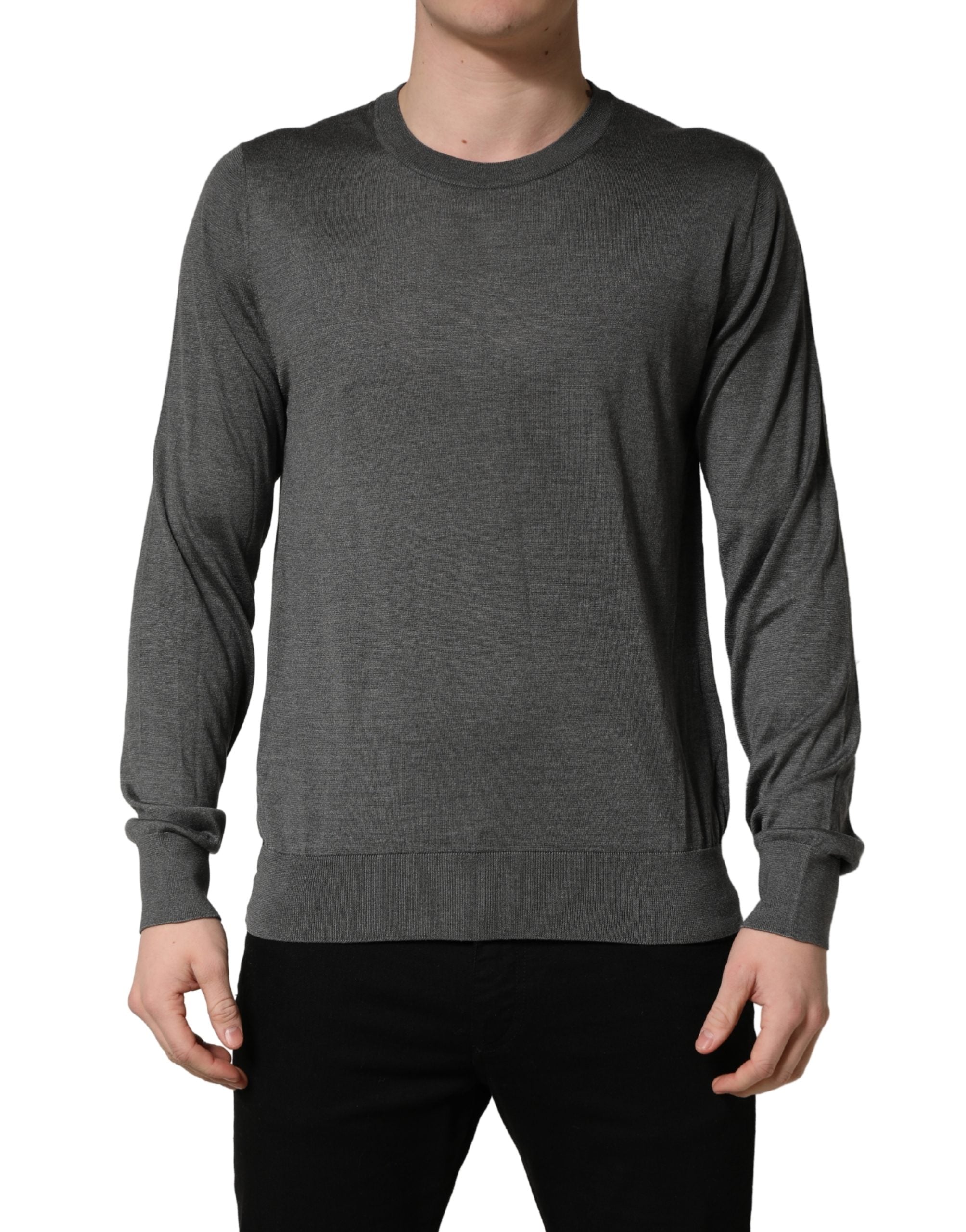 Gray Long Sleeves Crew Neck Pullover Sweater