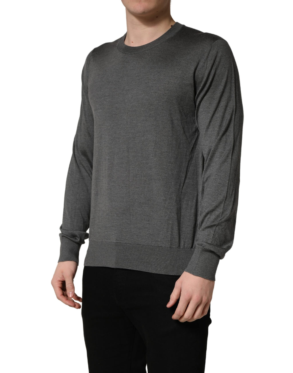 Gray Long Sleeves Crew Neck Pullover Sweater