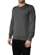 Gray Long Sleeves Crew Neck Pullover Sweater