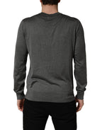 Gray Long Sleeves Crew Neck Pullover Sweater