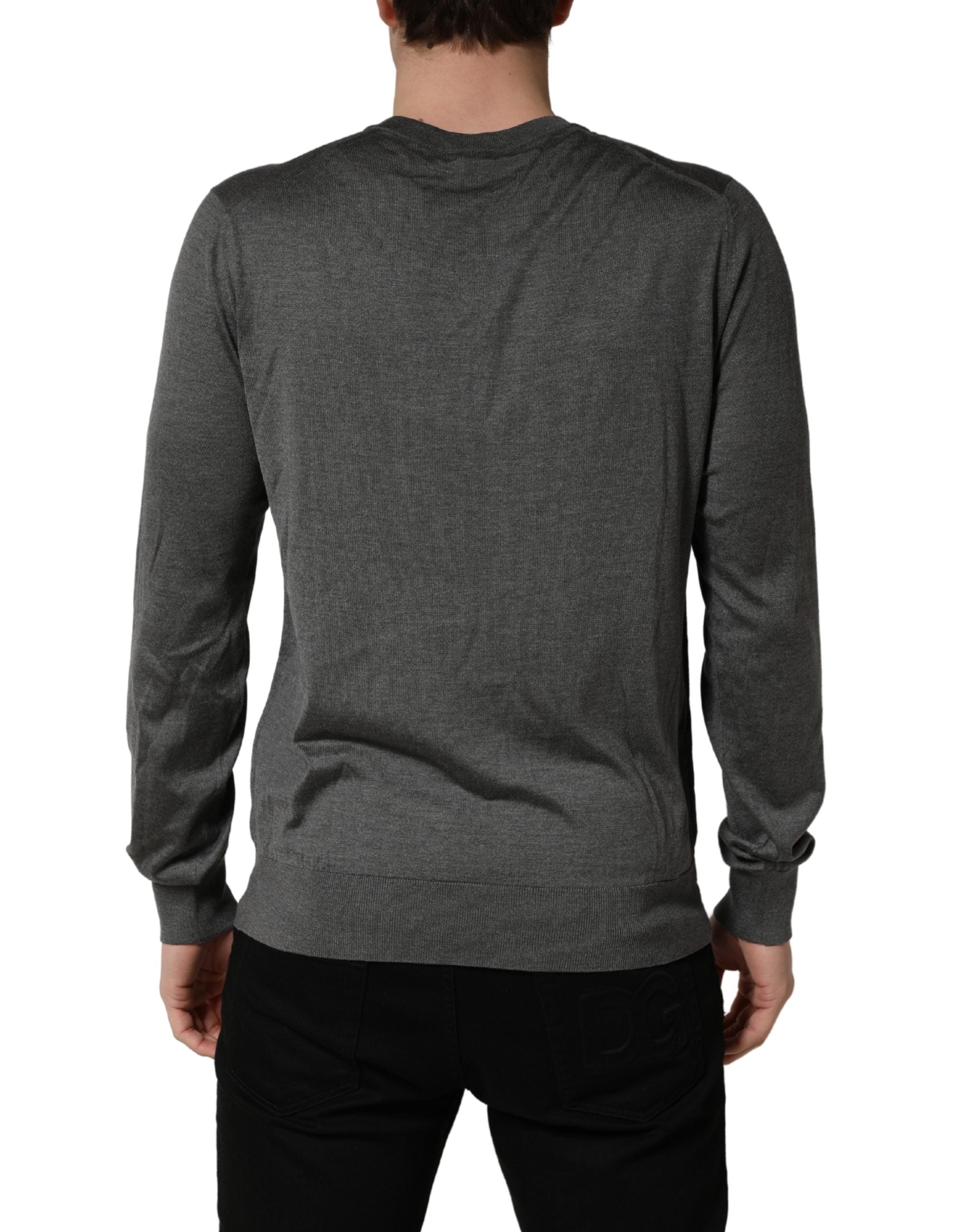Gray Long Sleeves Crew Neck Pullover Sweater