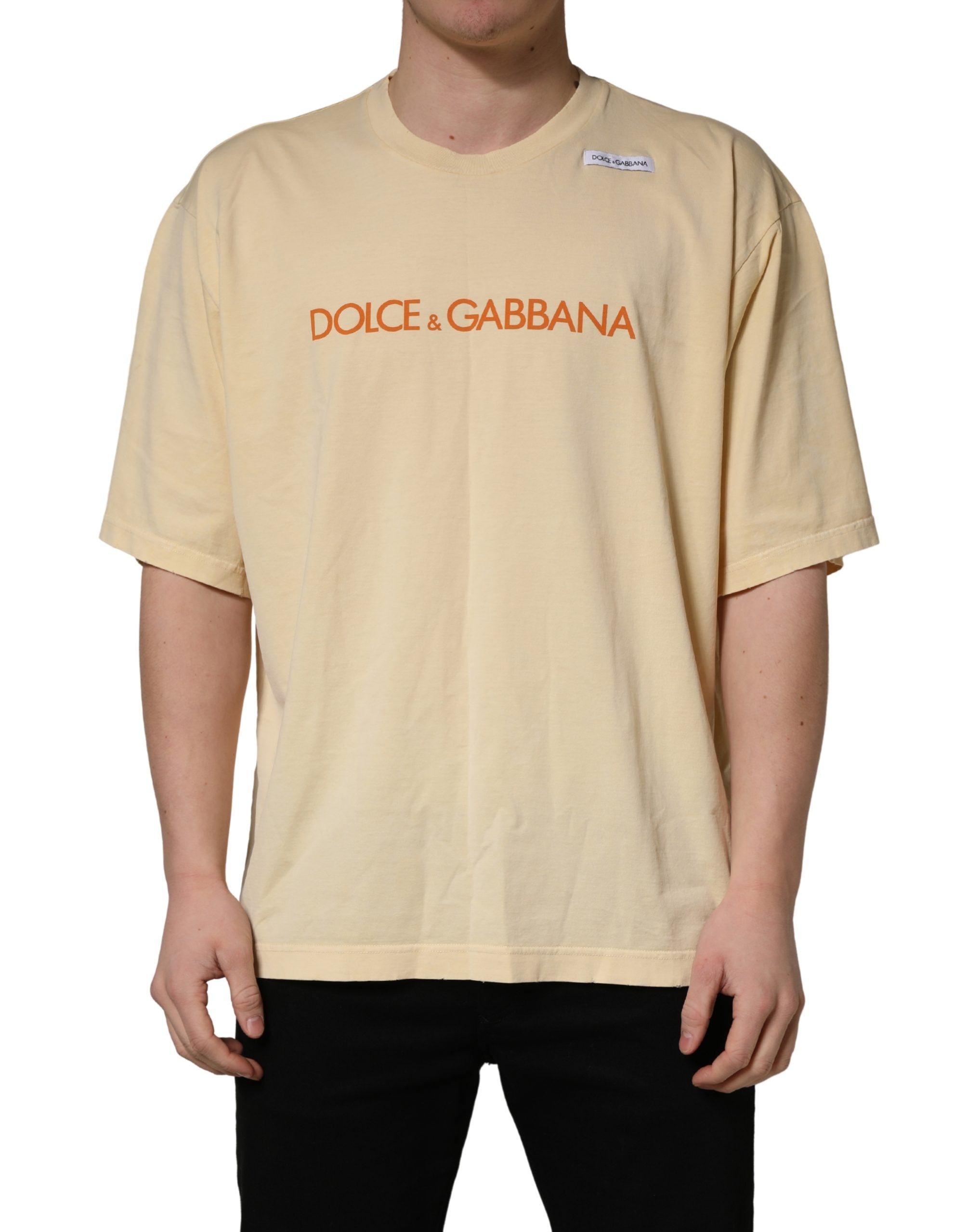 Yellow Logo Print Cotton Crew Neck T-shirt