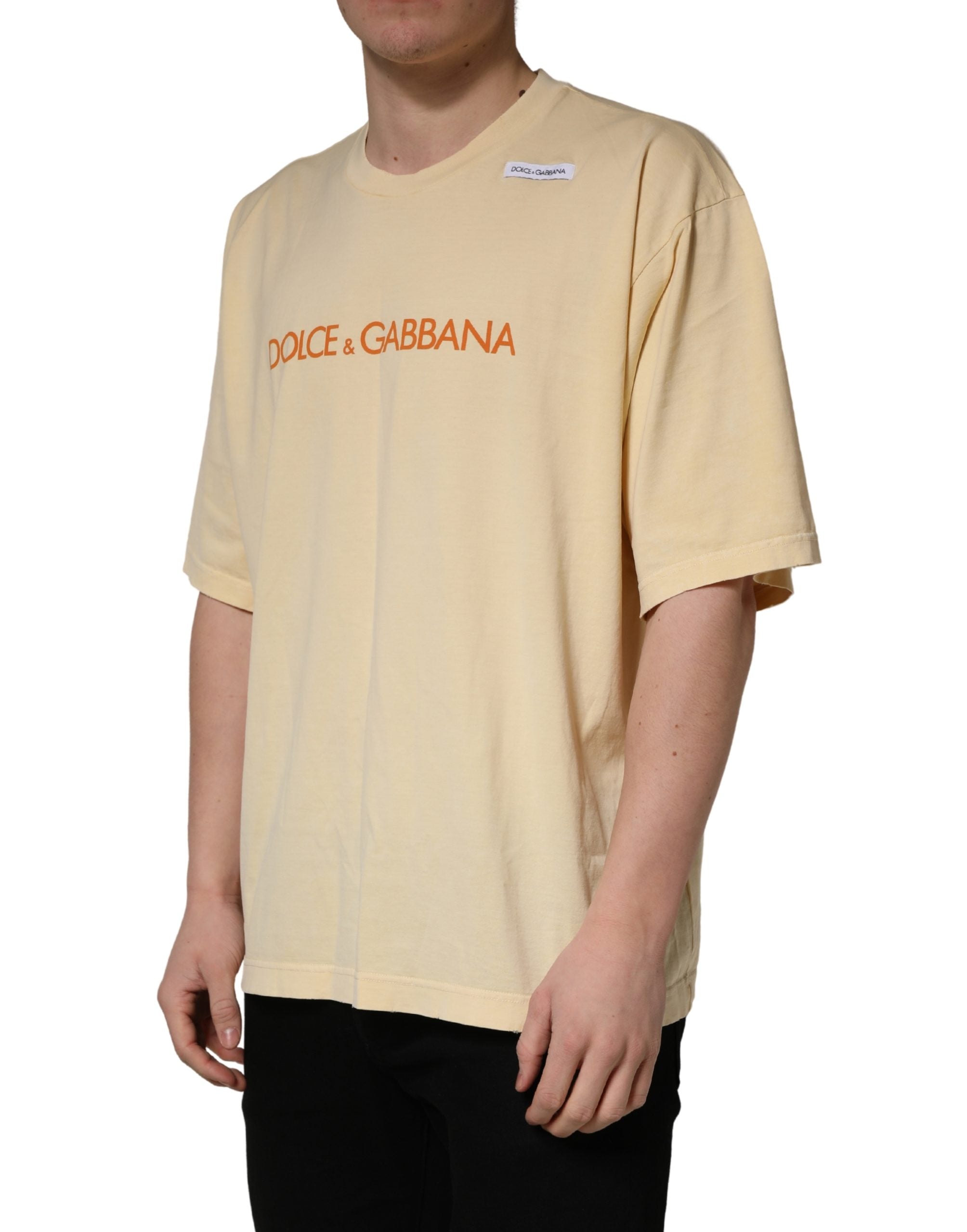 Yellow Logo Print Cotton Crew Neck T-shirt